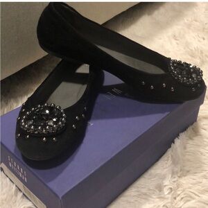 1461. Worn Twice - Stuart Weitzman Black Suede Jeweled Beaded Flats